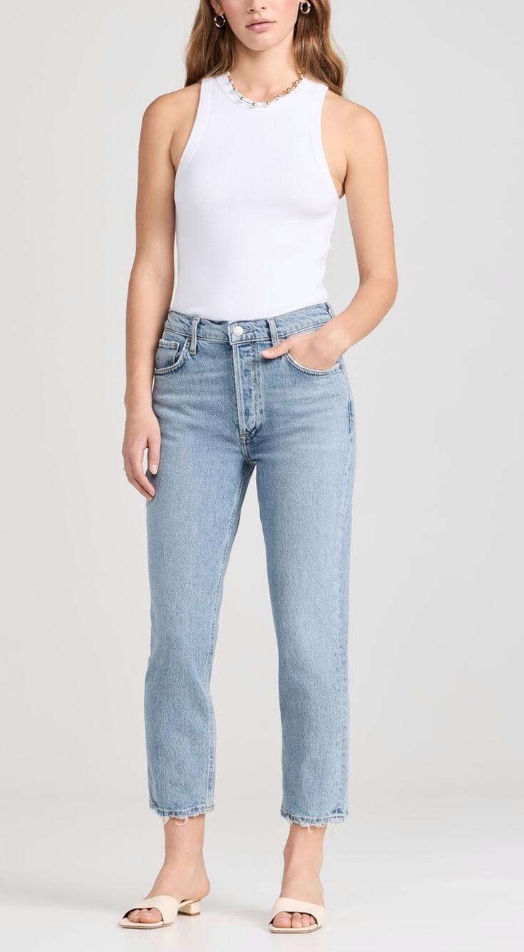 Agolde Riley Crop Distressed Light Wash Jeans US 29